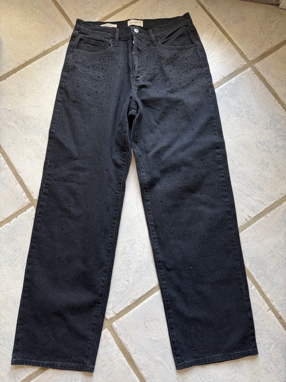 Universal Thread Black Women's Straight Jeans with Subtle Stud Detailing
